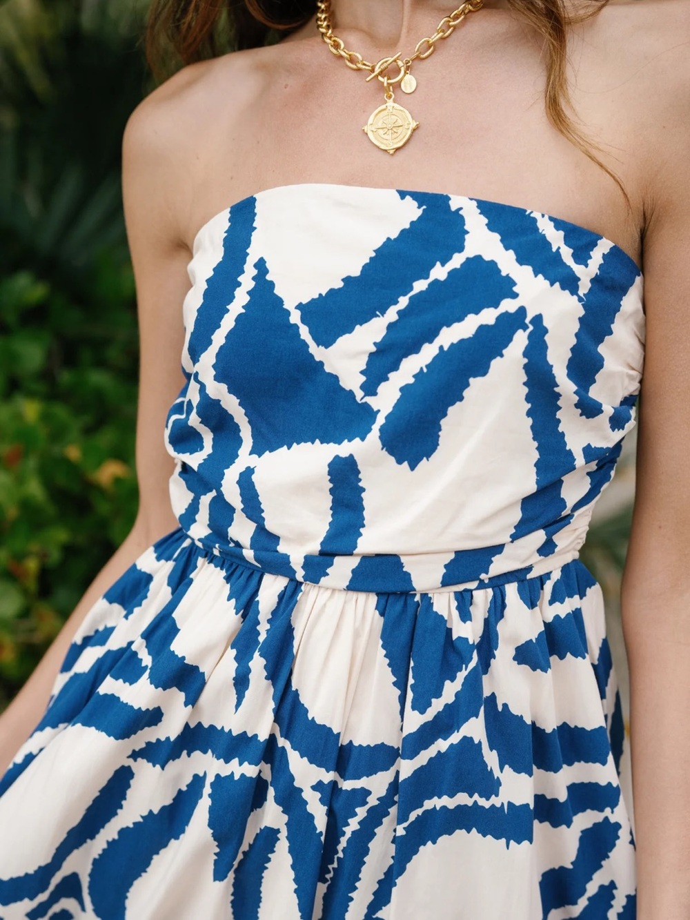 Dress Forum Strapless Blue & Cream Abstract Print Dress Large NWT Flowy Feminine - Picture 3 of 9
